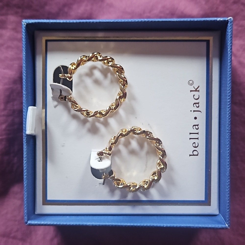 Bella Jack Goltone 1" Rope Twist Hoop Earrings in Gift Box